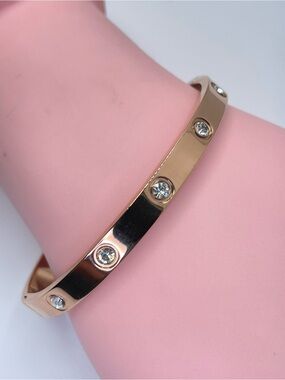 Rose Gold Diamond White Crystal Bangle Bracelet Minimalist Luxe Chic Cuff